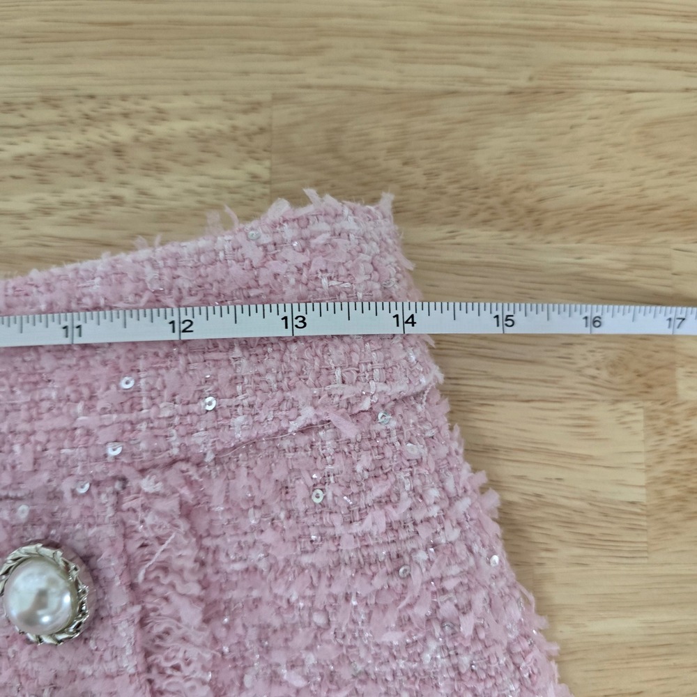 Fashion Nova Luxe Deanna Tweed Shorts Pink Pearl Button Sequin High Waist Small - Picture 5 of 9